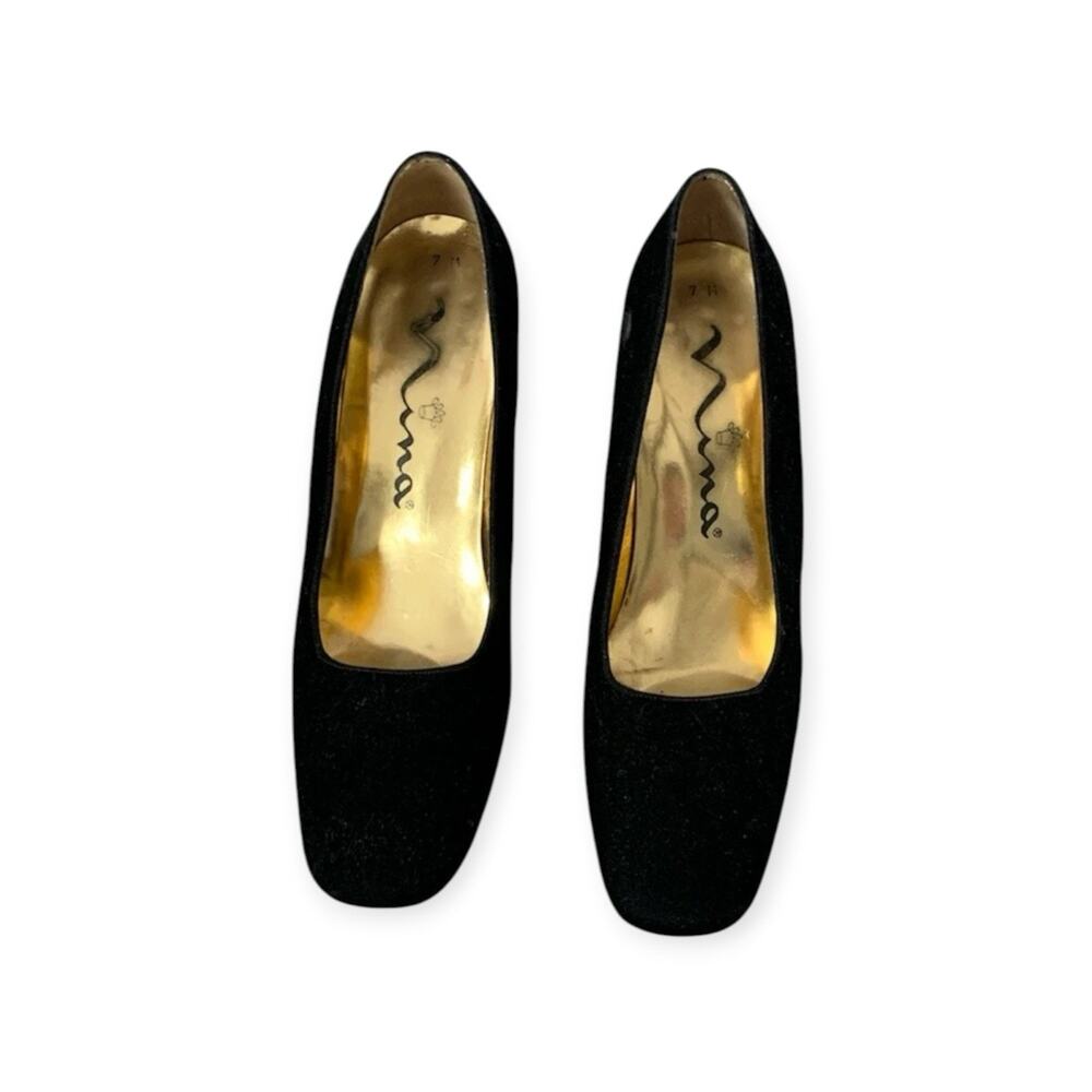 Vintage Y2k 90s Nina Pump Velvet Square Toe 7.5 Chocolate Brown Fall Wedding - Picture 7 of 15